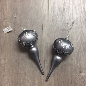 Set of 2 Holiday Lane Sparkling Pewter Finial Christmas Ornaments